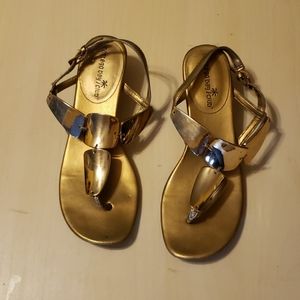 Montego Bay Club Gold Metallic T-Strap Wedge Sandals